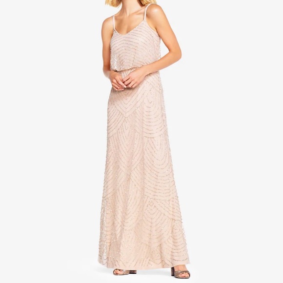Adrianna Papell Art Deco Beaded Blouson Gown in Blush - Picture 1 of 9